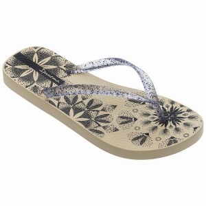 Beige / Black Women's Ipanema Sem Igual Tattoo Flip Flops | WFVPIR-159