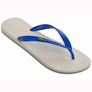 Beige / Blue Men's Ipanema Classic Brazil II Flip Flops | XGAEFW-560