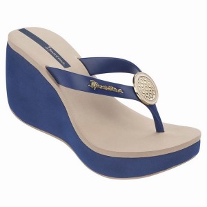 Beige / Blue Women's Ipanema Bossa Flip Flops | KQGIYM-894