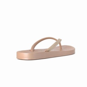 Beige / Gold Women's Ipanema Ana Metallic IV Flip Flops | MOHUJF-726