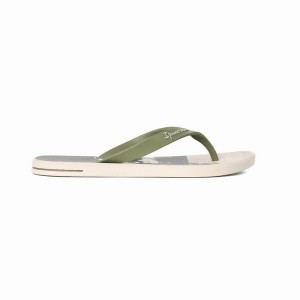 Beige / Green Men's Ipanema 10 Palm Flip Flops | CMVJWF-349