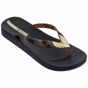 Black / Brown / Gold Women's Ipanema Elegance Flip Flops | NJVWCS-870