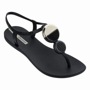 Black / Gold Women's Ipanema Ella Sandals | GTISKE-635