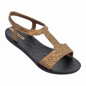 Black / Gold Women's Ipanema Venus Sandals | TNBFAO-083