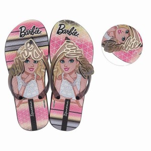 Black / Gold / Pink Kids' Ipanema Barbie Style Flip Flops | BIZMLQ-965