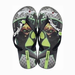 Black / Green Kids' Ipanema Ladybug Flip Flops | GQITXL-876