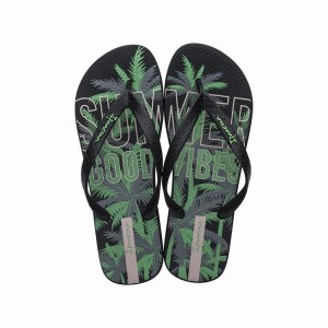 Black / Green Men's Ipanema Summer Flip Flops | BTWKJF-748