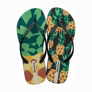 Black / Green Women's Ipanema Frutas Flip Flops | CDOFTZ-671