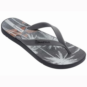 Black / Grey Men's Ipanema Arpoador Palm Flip Flops | YZXHSA-245