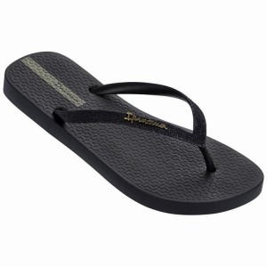 Black / Grey Women's Ipanema Glitter II Flip Flops | MASCKE-245