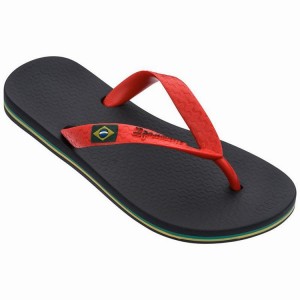 Black / Red Kids' Ipanema Brazil Flip Flops | LHWKAX-452