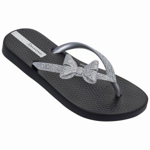 Black / Silver Kids' Ipanema Glitter IV Flip Flops | MTEHXS-253