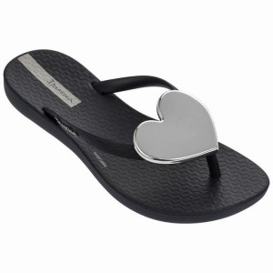 Black / Silver Kids' Ipanema Maxi Fashion Flip Flops | QAUFHS-701