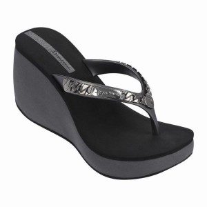 Black / Silver Women's Ipanema Lipstick Chains Flip Flops | WZQEVS-941