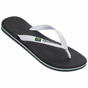 Black / White Men's Ipanema Brasil Classic II Ad Flip Flops | ETGDMJ-793