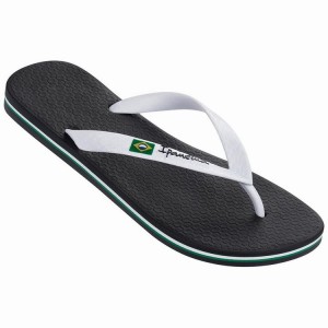 Black / White Men's Ipanema Classic Brazil II Flip Flops | BKEYAR-768