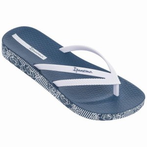 Blue / White Women's Ipanema Duet Plush Wedge Flip Flops | EHOUZV-935