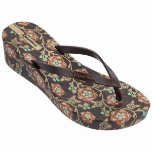 Brown Women's Ipanema Floral Plat Wedge Flip Flops | ANZPXI-692