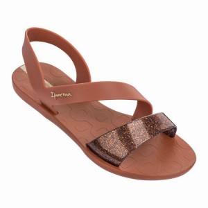 Brown / Gold Women's Ipanema Vibe Sandals | DANVYP-563