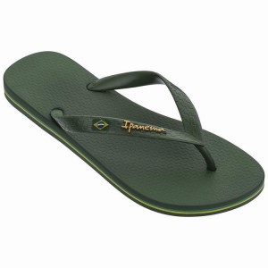 Green Men's Ipanema Brasil Classic II Ad Flip Flops | VHQOZY-906