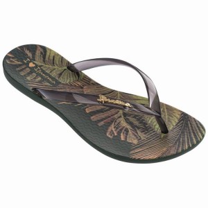 Green / Grey Women's Ipanema Wave Scenic Flip Flops | FTRINQ-132