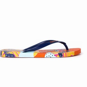 Orange / Blue Women's Ipanema I Love Sun Flip Flops | ZXSUBD-534