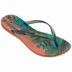 Orange / Green Women's Ipanema Wave Scenic Flip Flops | EYWJAU-615