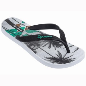 White / Black Men's Ipanema Arpoador Palm Flip Flops | WTMJGU-094