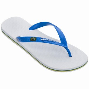 White / Blue Men's Ipanema Brasil Classic II Ad Flip Flops | HSVCBZ-697