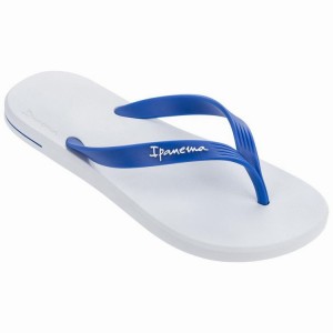 White / Blue Men's Ipanema Posto 10 Ad Flip Flops | OMLVDC-430