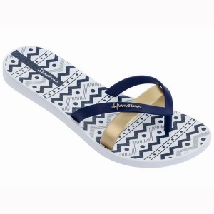 White / Blue / Gold Women's Ipanema Kirei Silk III Flip Flops | YQHBET-698