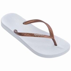 White / Gold Women's Ipanema Anatomic Tan Flip Flops | LBRQSD-180