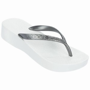 White / Silver Women's Ipanema Brasil Tropical Plat Flip Flops | HLFUIJ-064