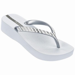 White / Silver Women's Ipanema Mesh Plat Flip Flops | IAZGMD-671