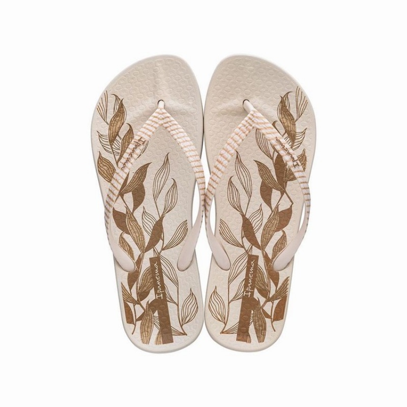 Beige Women\'s Ipanema Anatomic Nature IV Flip Flops | LJHNYA-562