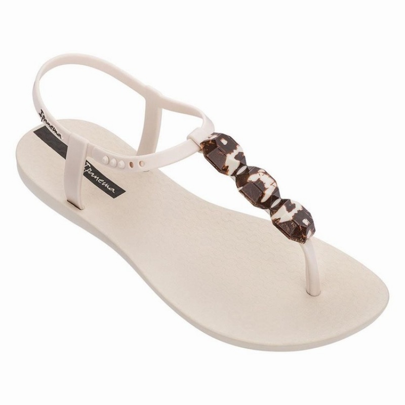 Beige Women\'s Ipanema Charm VII Marble Sandals | VMEATZ-018