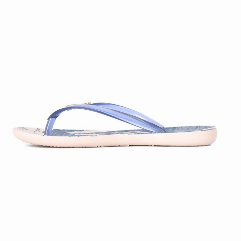 Beige / Blue Women's Ipanema Wave Natural Flip Flops | MAGWCR-894