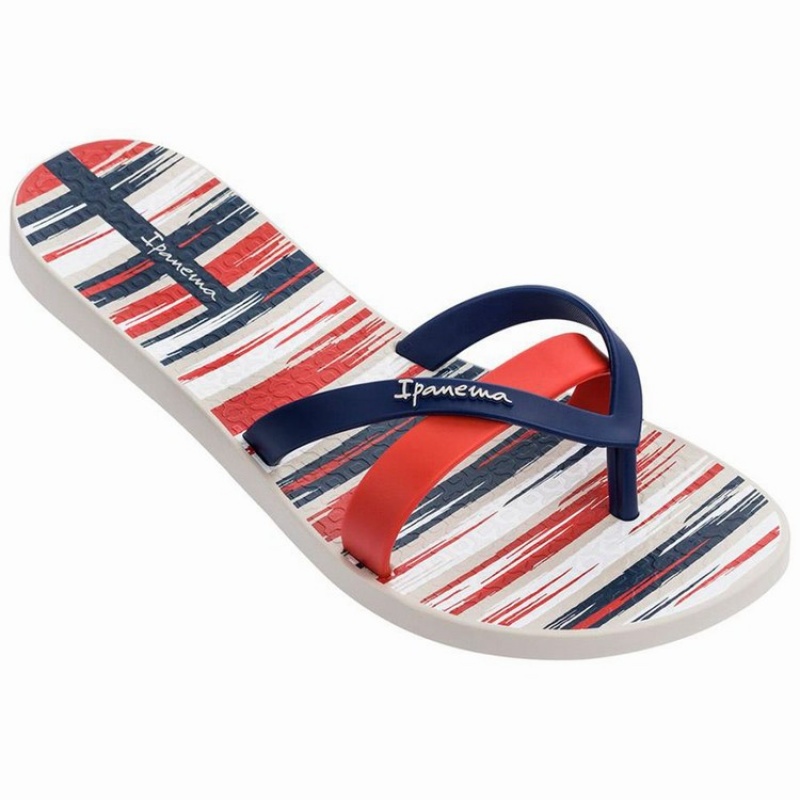 Beige / Blue / Red Women's Ipanema Kirei Silk IV Flip Flops | PDBVAJ-395