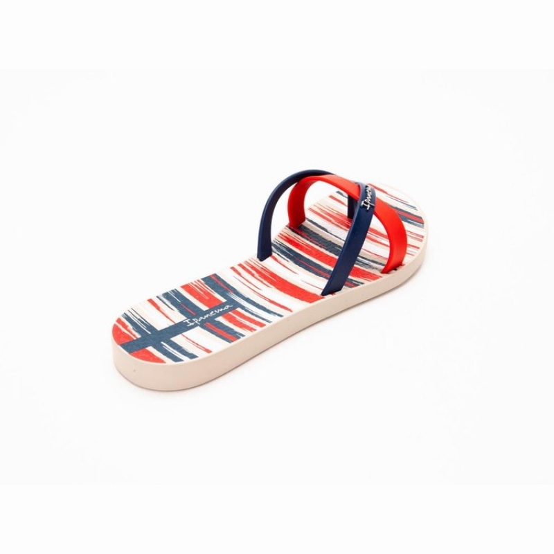 Beige / Blue / Red Women's Ipanema Kirei Silk IV Flip Flops | PDBVAJ-395