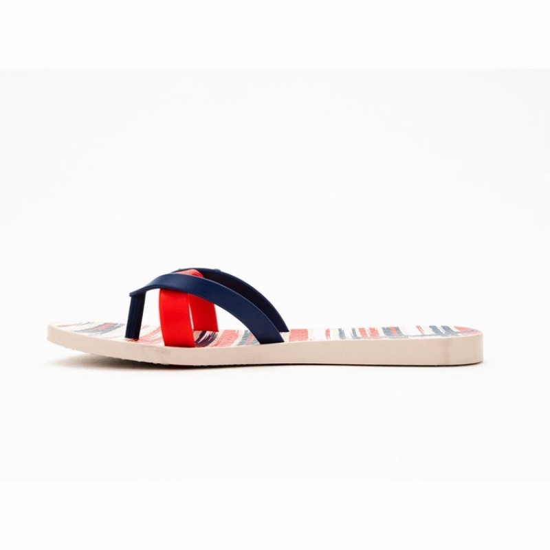 Beige / Blue / Red Women's Ipanema Kirei Silk IV Flip Flops | PDBVAJ-395