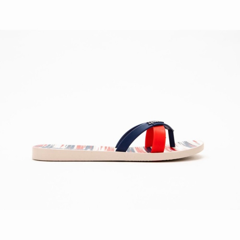 Beige / Blue / Red Women's Ipanema Kirei Silk IV Flip Flops | PDBVAJ-395