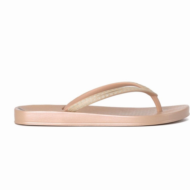 Beige / Gold Women's Ipanema Ana Metallic IV Flip Flops | MOHUJF-726