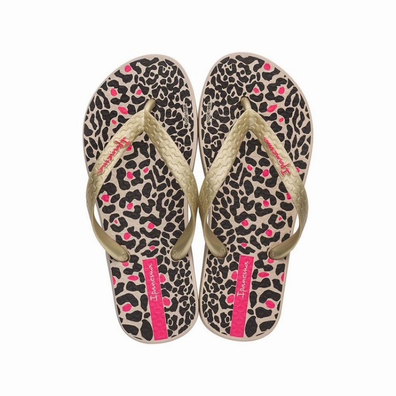 Beige / Gold / Black Kids\' Ipanema Classic VIII Flip Flops | YHDOAN-604