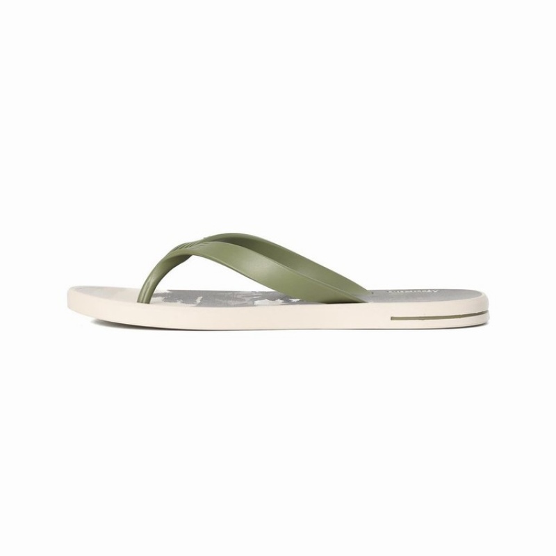 Beige / Green Men's Ipanema 10 Palm Flip Flops | CMVJWF-349