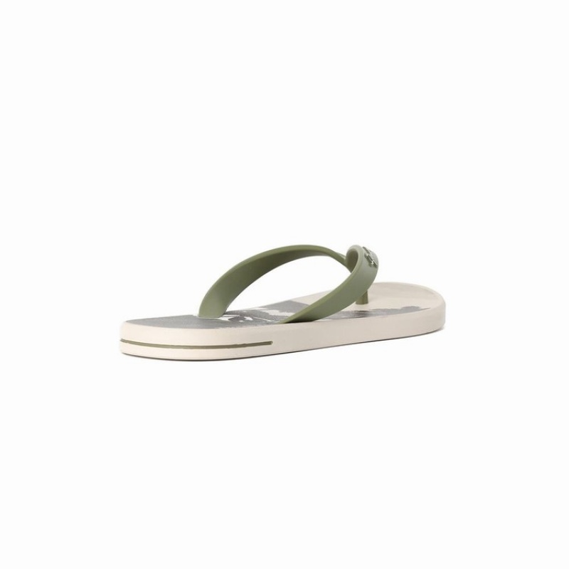 Beige / Green Men's Ipanema 10 Palm Flip Flops | CMVJWF-349