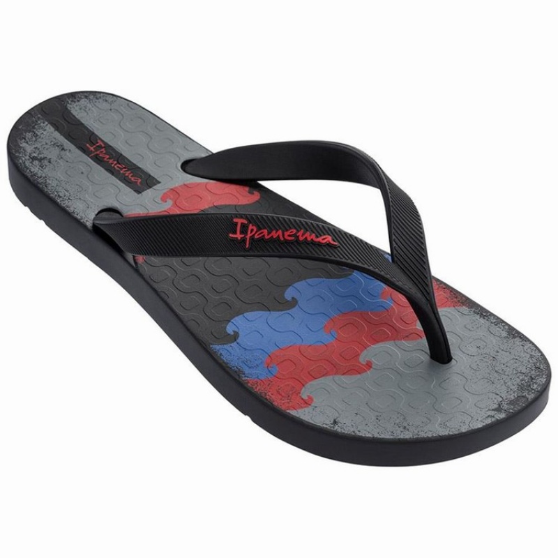 Black Men's Ipanema Arpo Wave Flip Flops | RIMESP-625