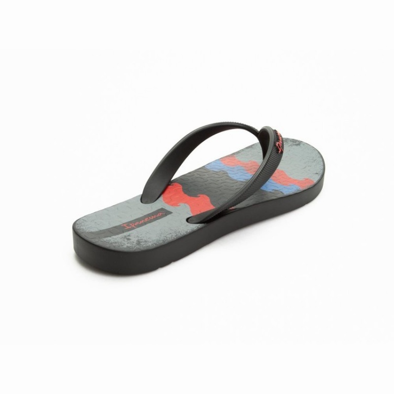 Black Men's Ipanema Arpo Wave Flip Flops | RIMESP-625