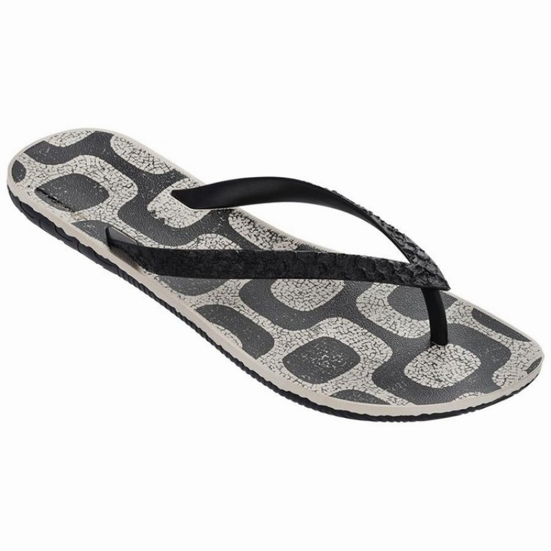 Black / Beige Men's Ipanema RJ Flip Flops | VODJZK-687