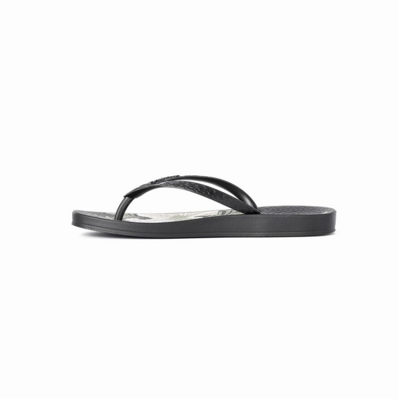 Black / Beige Women's Ipanema Ana Hibiscus Flip Flops | LNZPBG-012