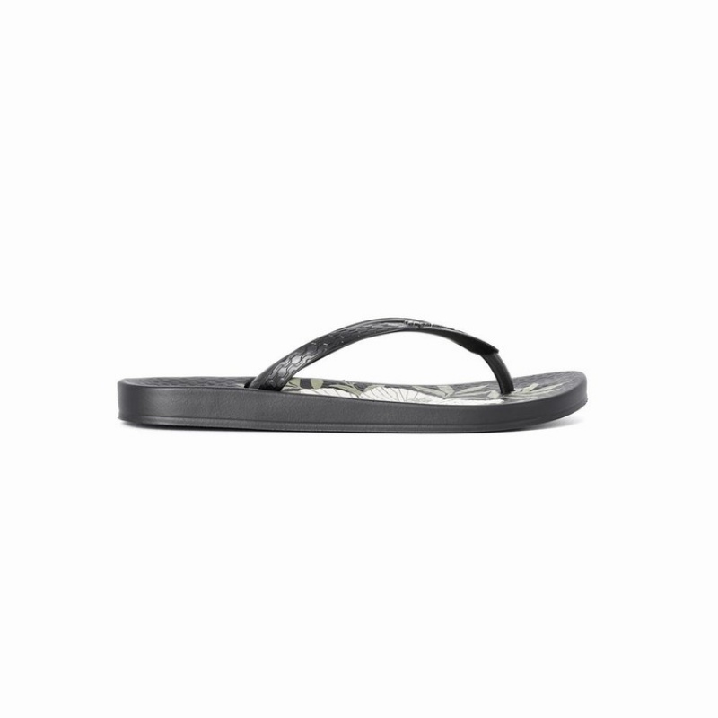 Black / Beige Women's Ipanema Ana Hibiscus Flip Flops | LNZPBG-012